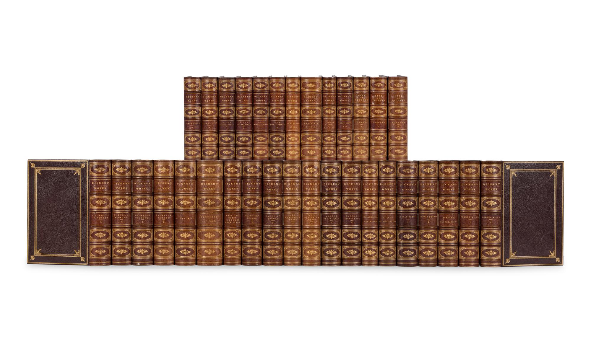 [BINDINGS]. DICKENS, Charles (1812–1870). [ Works ]. 30 volumes. [ Uniformly bound with :] FORSTER, John (1812-1876). The Life of Charles Dickens . 3 volumes. London & Philadelphia: Chapman and Hall & J.B. Lippincott & Co., 1873-1876.