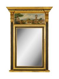 An Italian Parcel Gilt and Ebonized Trumeau Mirror