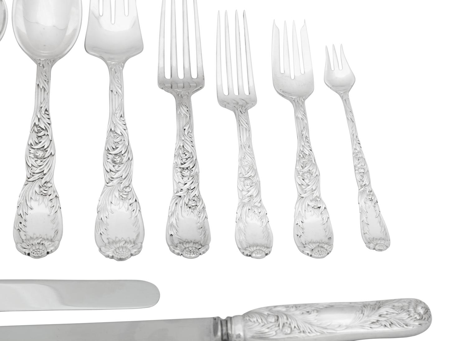 An Assembled Tiffany and Co. Chrysanthemum Silver Flatware Service