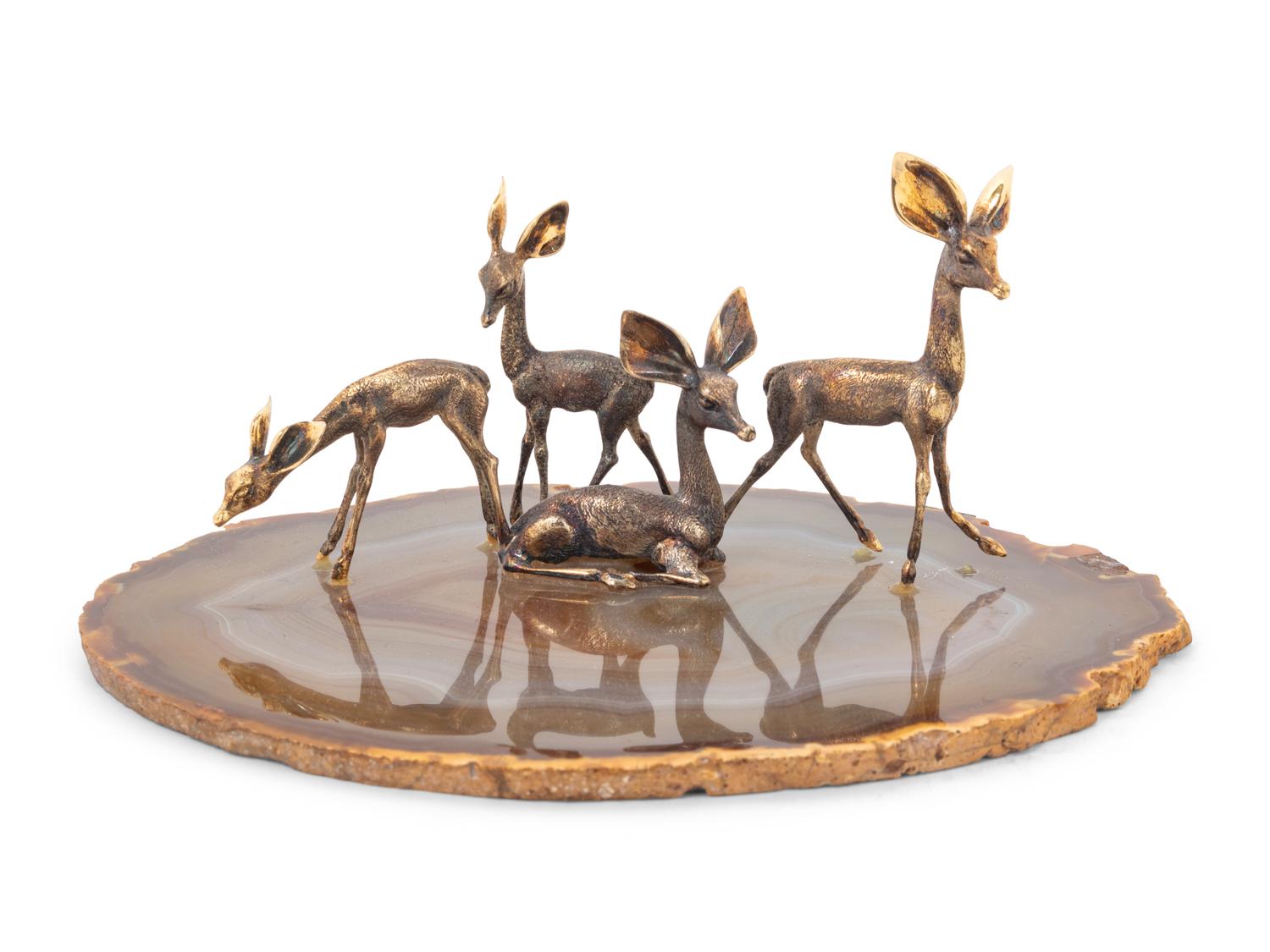 A Cartier Silver and Agate Deer Sculpture