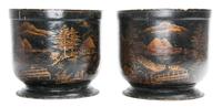 A Pair of Gilt Decorated Papier Mache Planters Height 7 1/4 inches. — 20TH CENTURY