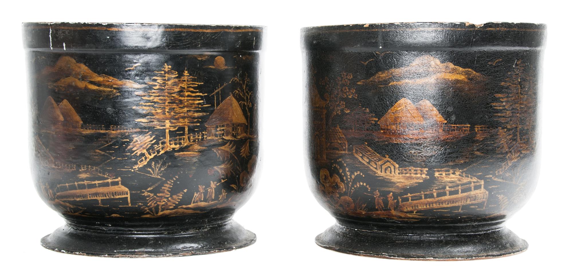 A Pair of Gilt Decorated Papier Mache Planters Height 7 1/4 inches. — 20TH CENTURY