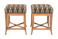 A Pair of Contemporary Upholstered Oak Stools Height 24 x length 18 x width 18 inches. — 20TH CENTURY