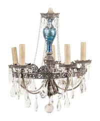 An American Iridescent Glass-Mounted Chandelier Attributed to Durand