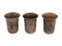 A Set of Three Russian Niello Silver Tumblers