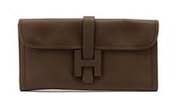 An Hermes Brown Leather Jige Clutch, 11 x 6 x 1 inches.