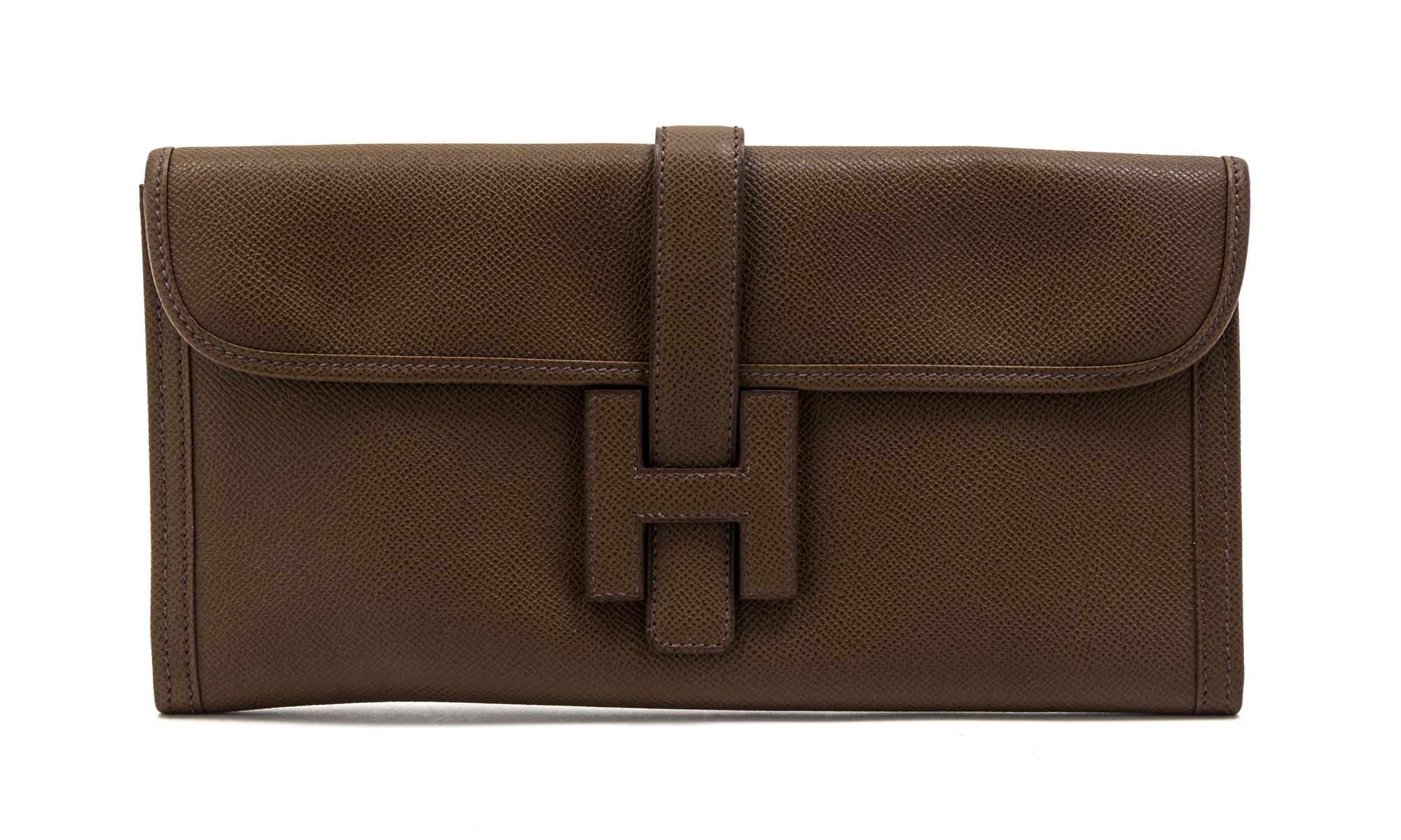 An Hermes Brown Leather Jige Clutch, 11 x 6 x 1 inches.