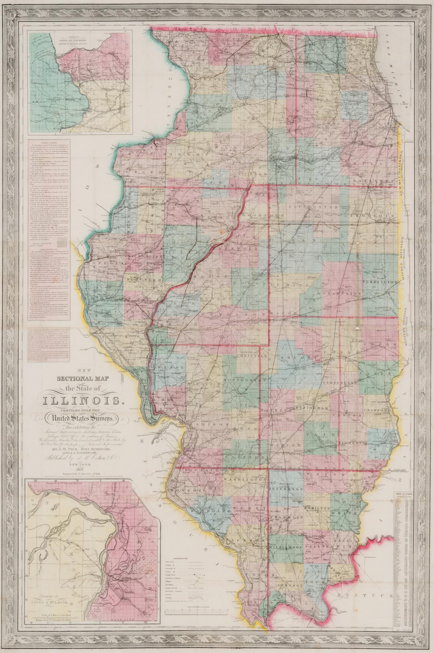 [MAPS & VIEWS]. COLTON, Joseph Hutchins (1800-1893). New Sectional Map of the State of Illinois...Prepared by J.M. Peck, John Messinger, and A.J. Mathewson . New York: J.H. Colton and Co., 1857.