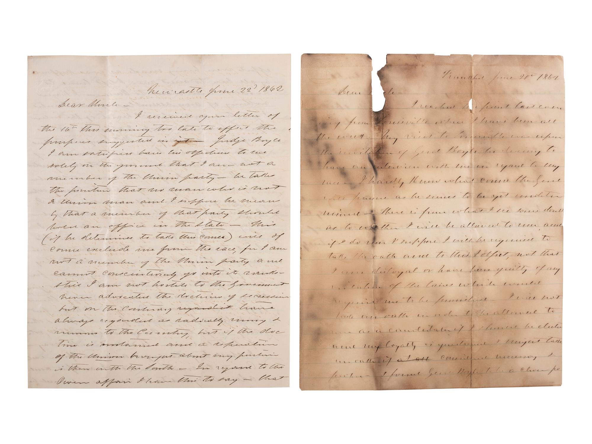 [CIVIL WAR]. Archive of 16 letters to Judge James Pryor, including some from Judge William S. Pryor.