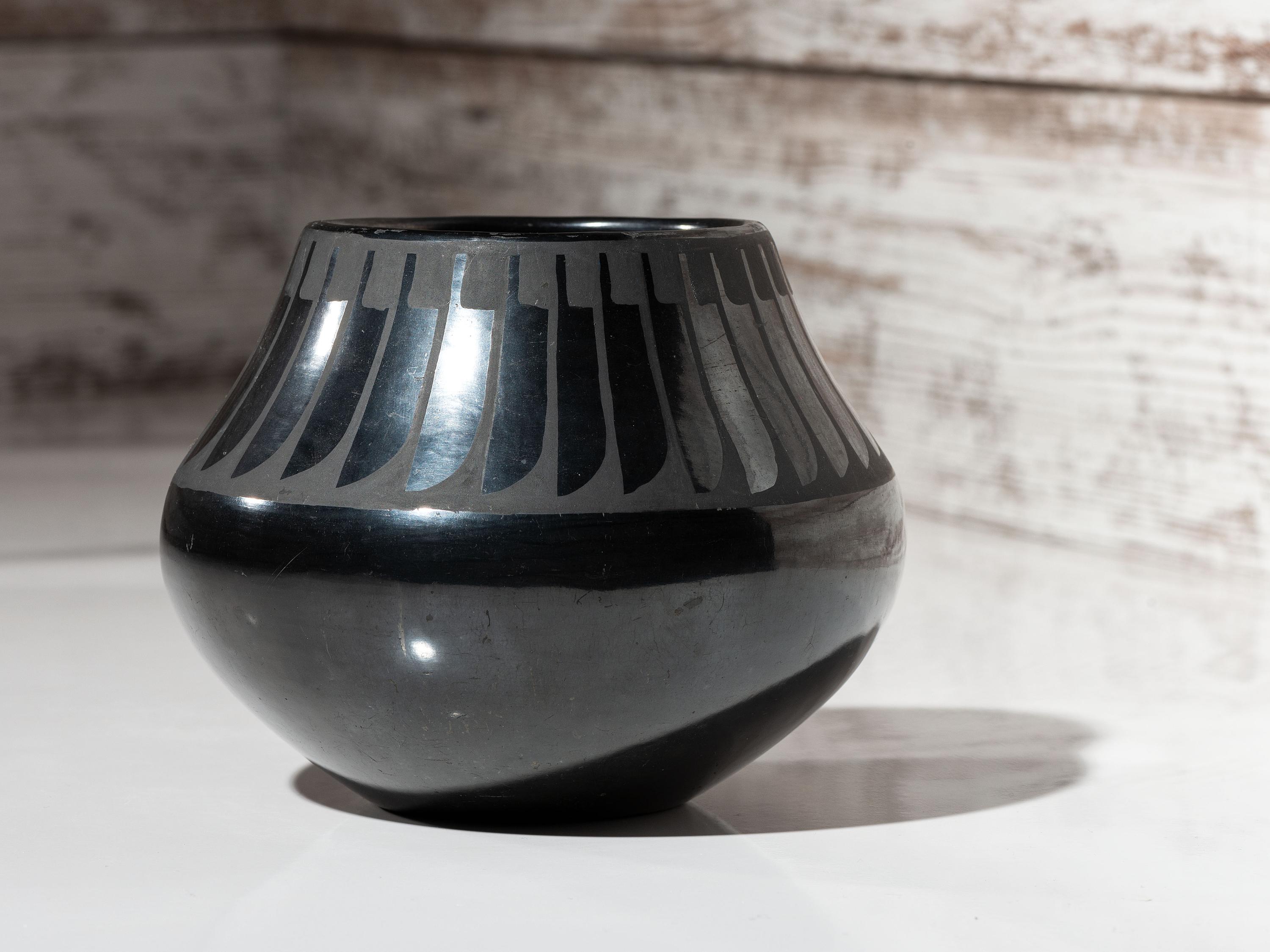 Blackware Pottery Jar, with Repeating Feathers 1943-1956