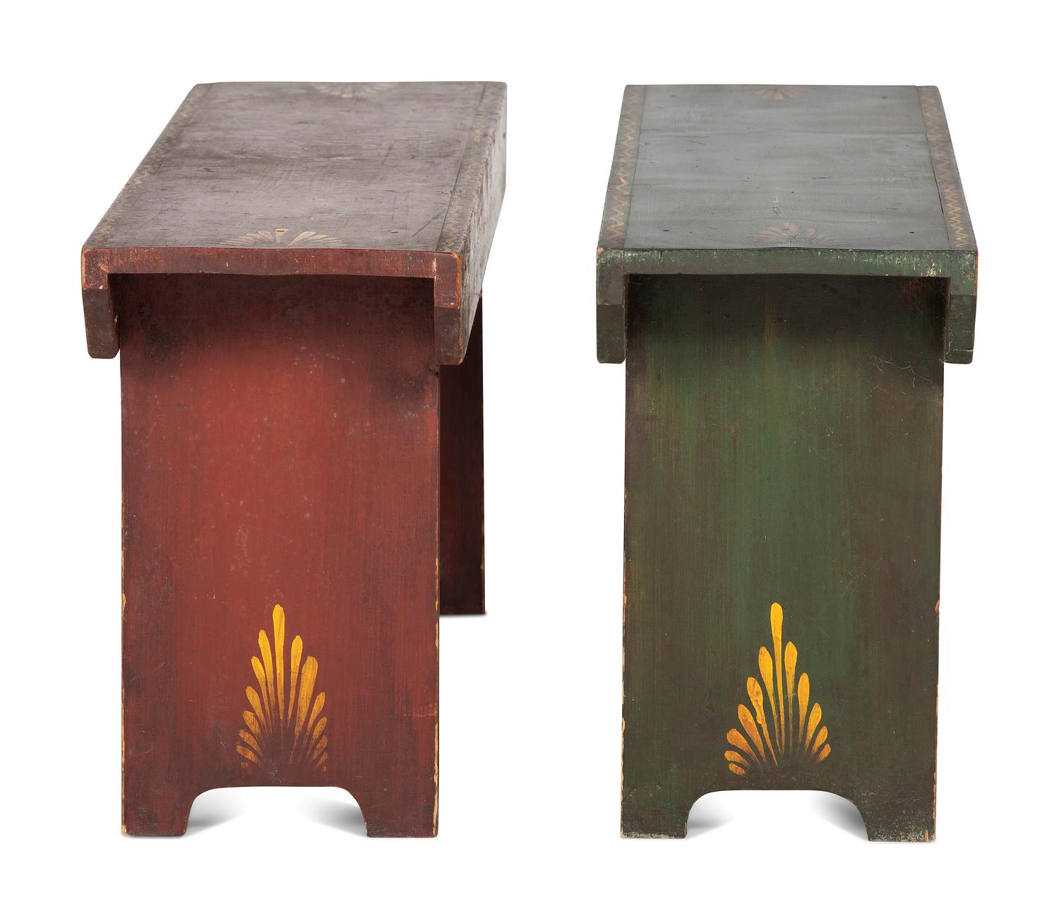 A Peter Hunt Paint-Decorated Dining Table and Benches