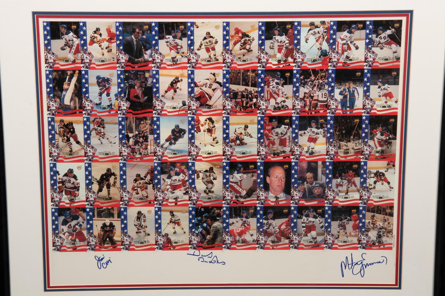 A Signed 1980 Miracle on Ice Hockey Team Uncut Trading Card Sheet,