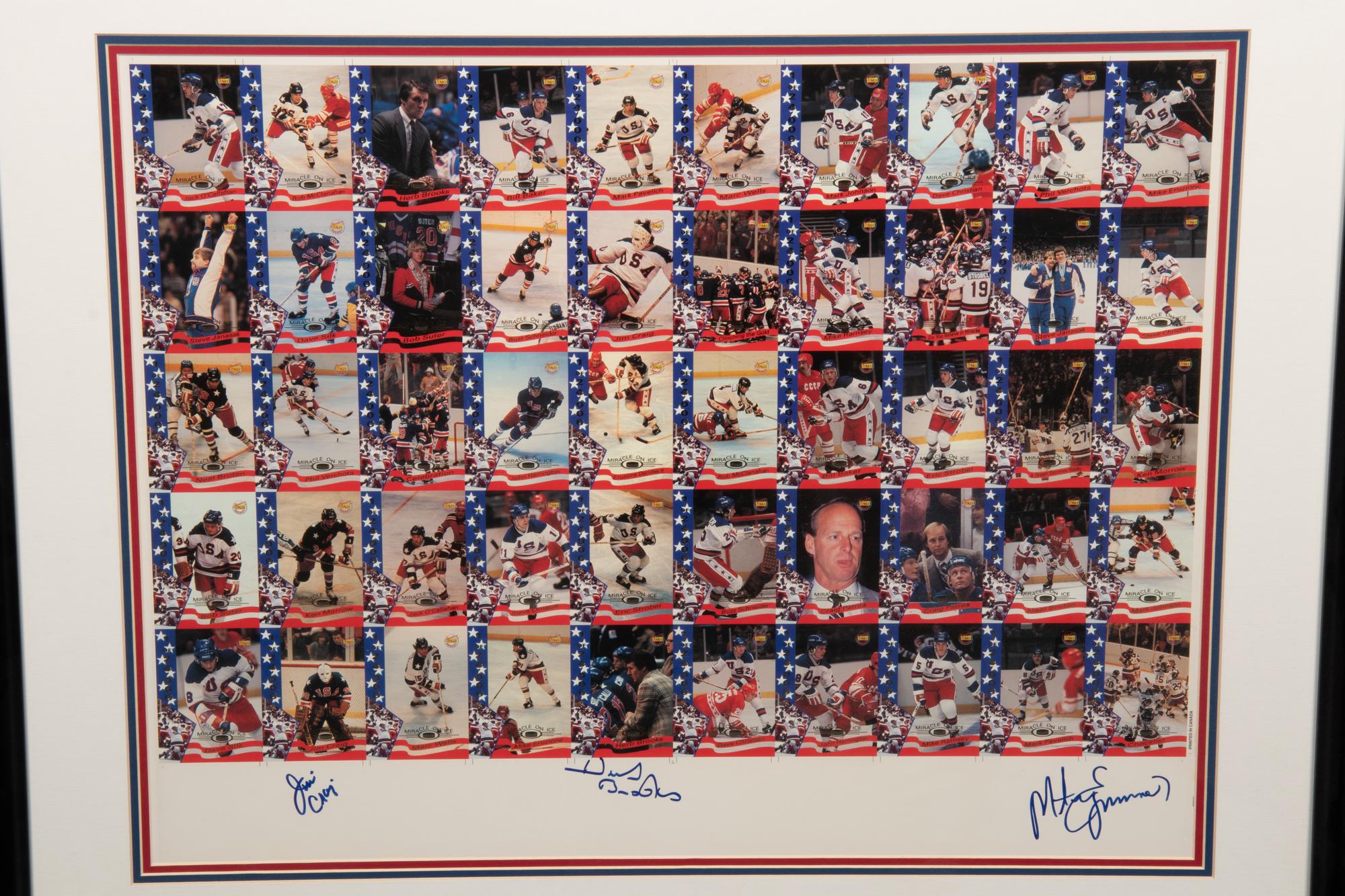 A Signed 1980 Miracle on Ice Hockey Team Uncut Trading Card Sheet,