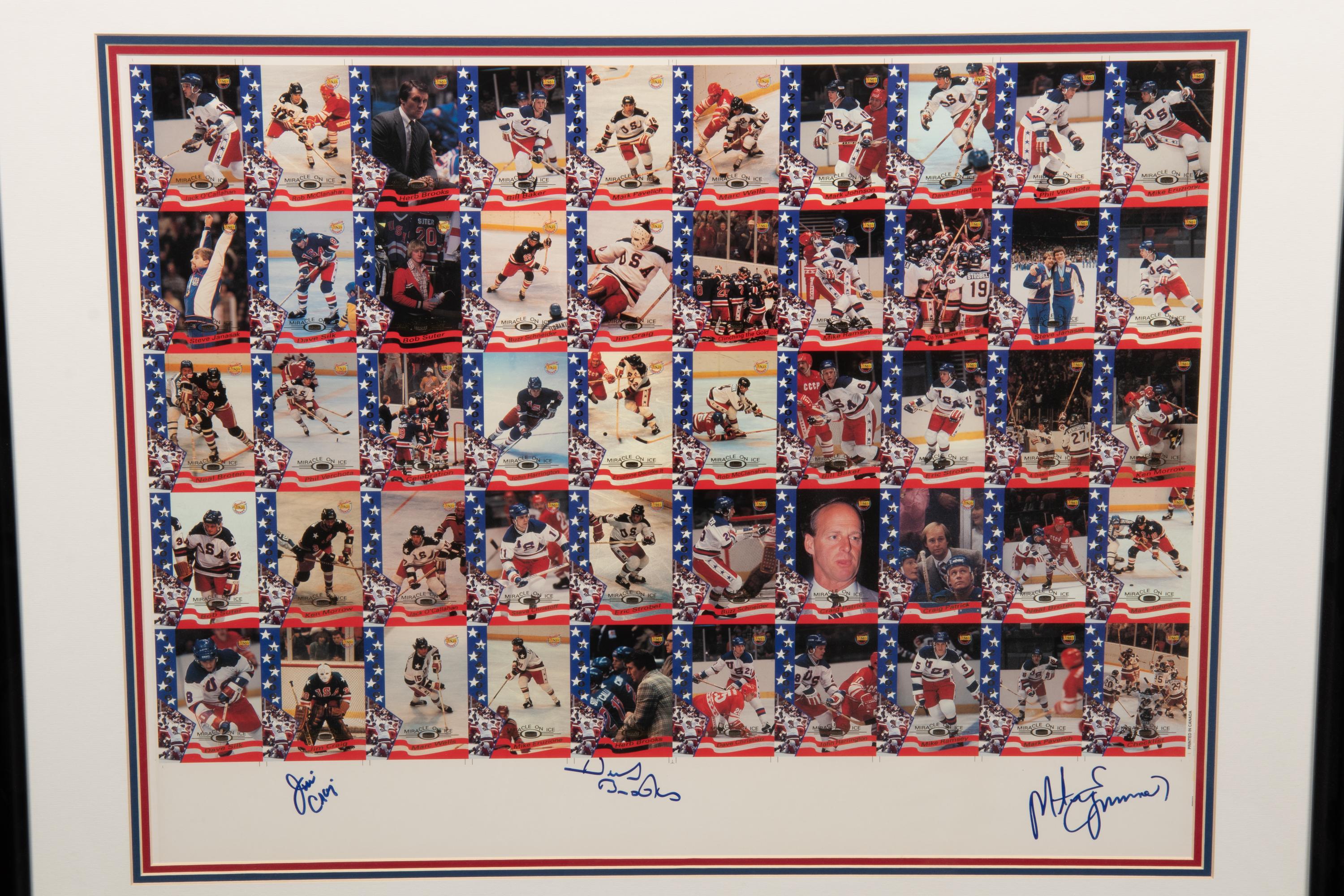 A Signed 1980 Miracle on Ice Hockey Team Uncut Trading Card Sheet,
