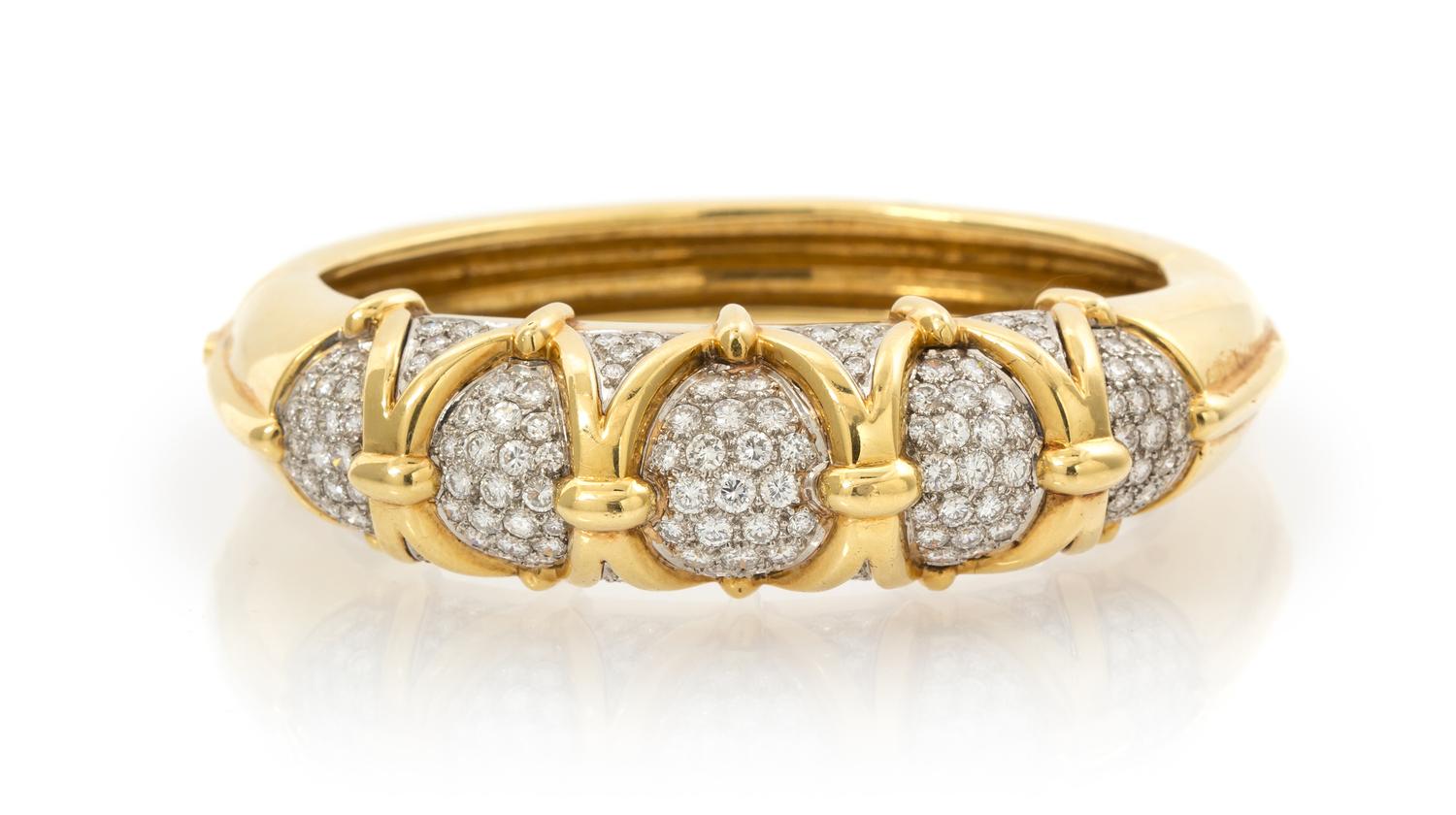 An 18 Karat Yellow Gold Diamond Bangle Bracelet, 44.20 dwts.