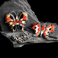 Zuni Large Mosaic Inlay Butterfly Pins / Brooches / Pendants