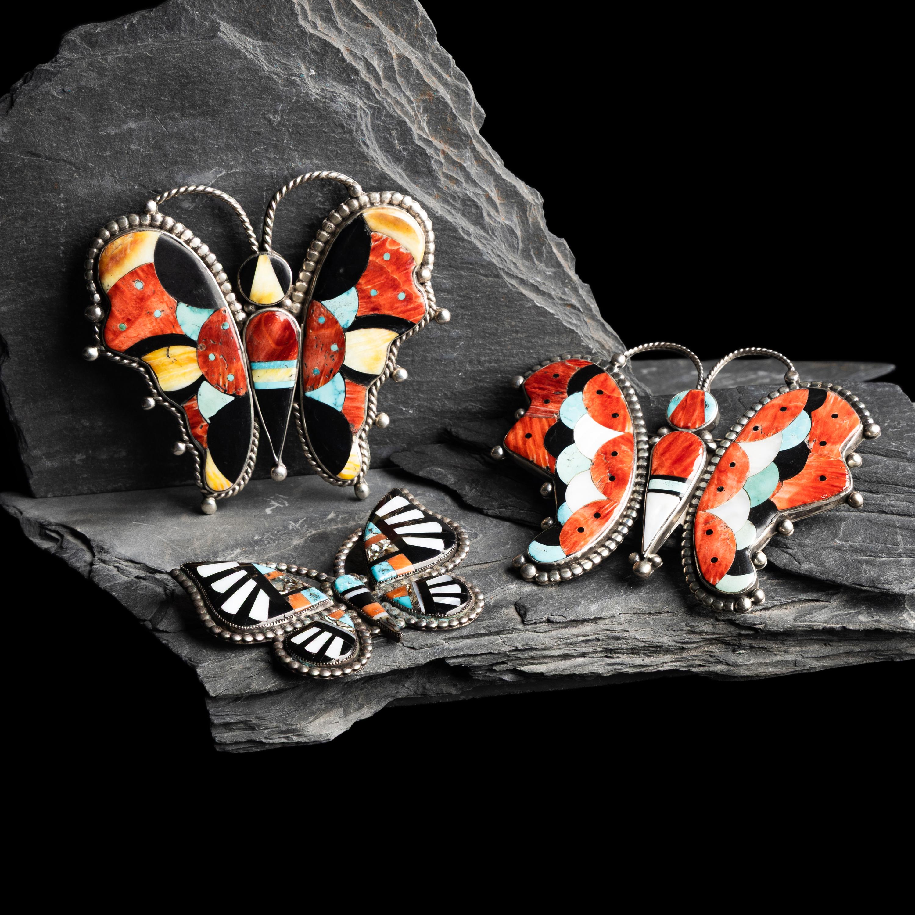 Zuni Large Mosaic Inlay Butterfly Pins / Brooches / Pendants