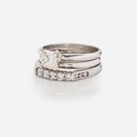 A 14K White Gold and Diamond Ring