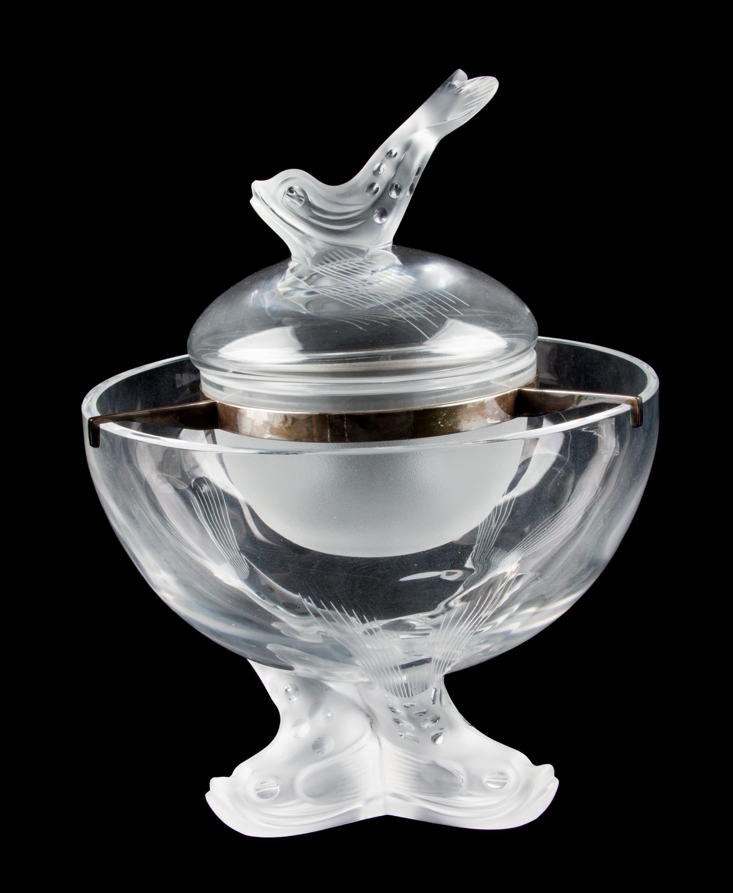 A Lalique Molded and Frosted Glass Caviar Dish Height 10 1/2 inches.
