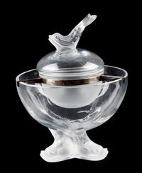 A Lalique Molded and Frosted Glass Caviar Dish Height 10 1/2 inches.