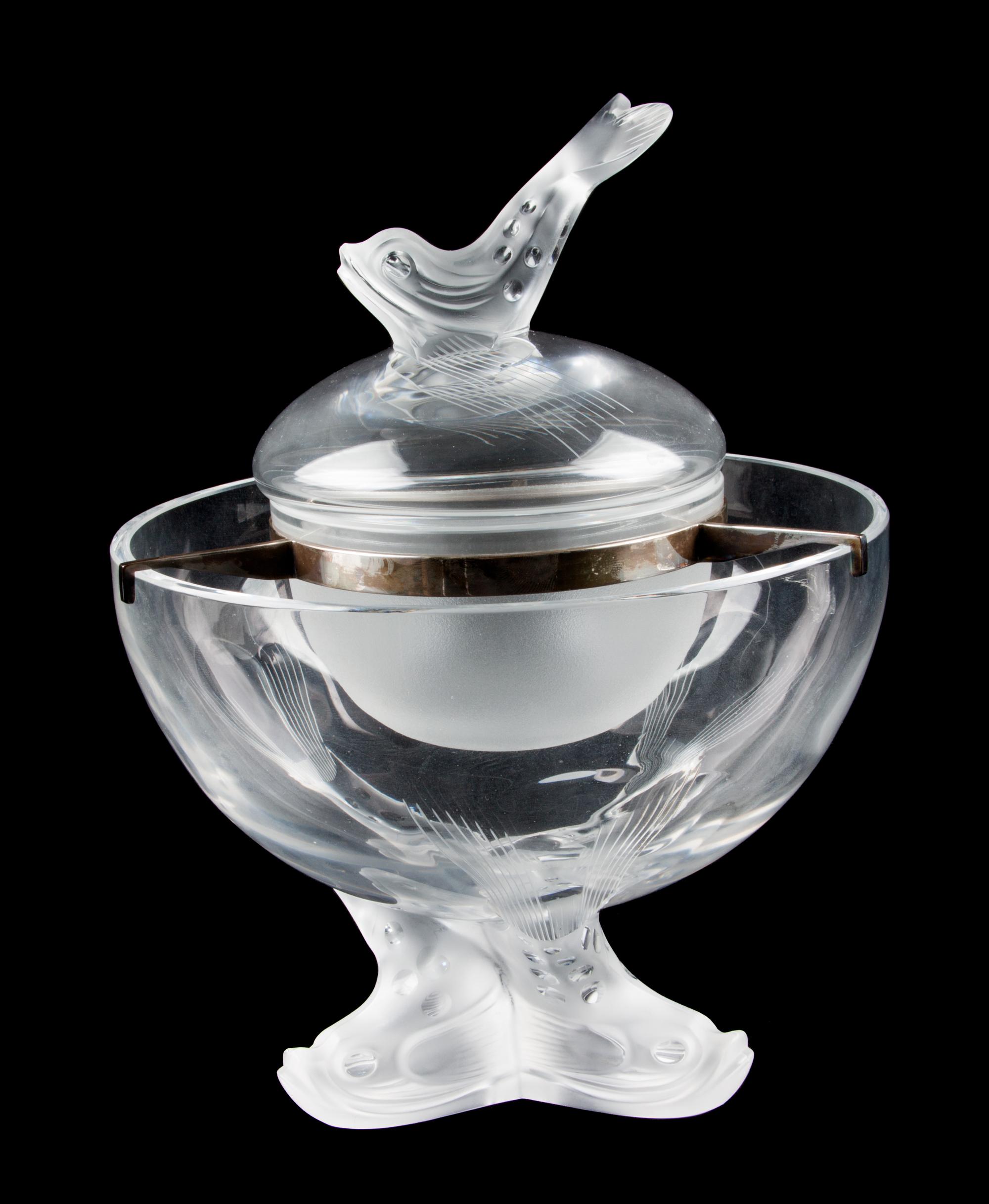 A Lalique Molded and Frosted Glass Caviar Dish Height 10 1/2 inches.
