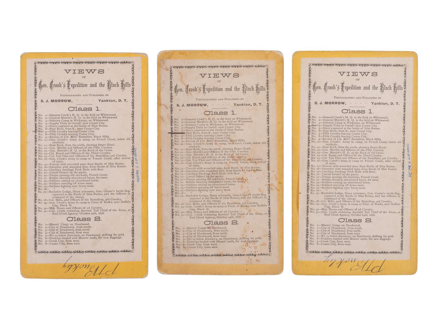 MORROW, Stanley J. (1843-1921), photographer. A group of 19 stereoviews from General Crook's Expedition and the Black Hills series, incl. reenactment of the 1876 "Starvation March."