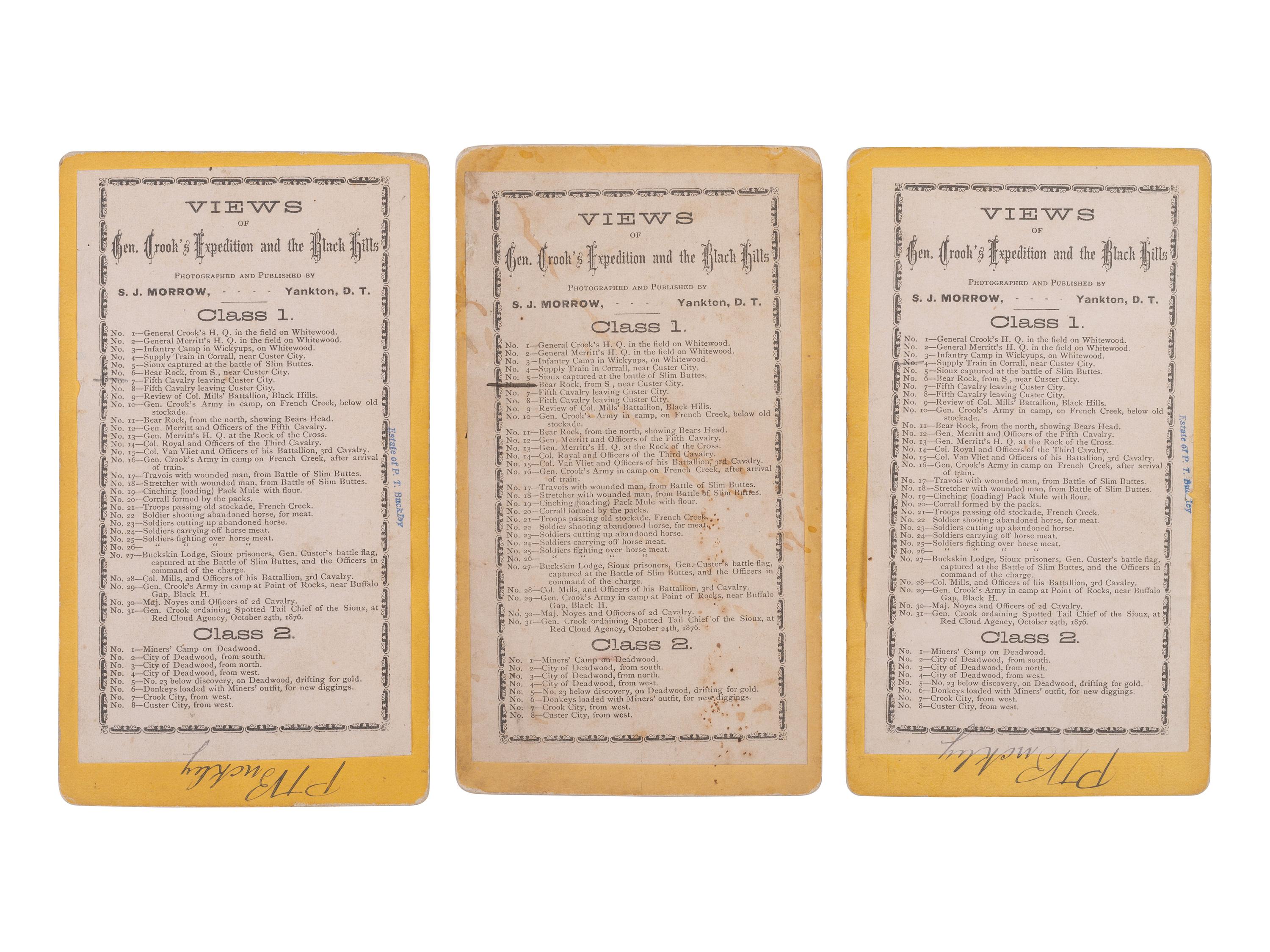 MORROW, Stanley J. (1843-1921), photographer. A group of 19 stereoviews from General Crook's Expedition and the Black Hills series, incl. reenactment of the 1876 "Starvation March."