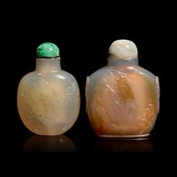 Two Chinese Carved Agate Snuff Bottles 瑪瑙鼻煙壺兩支