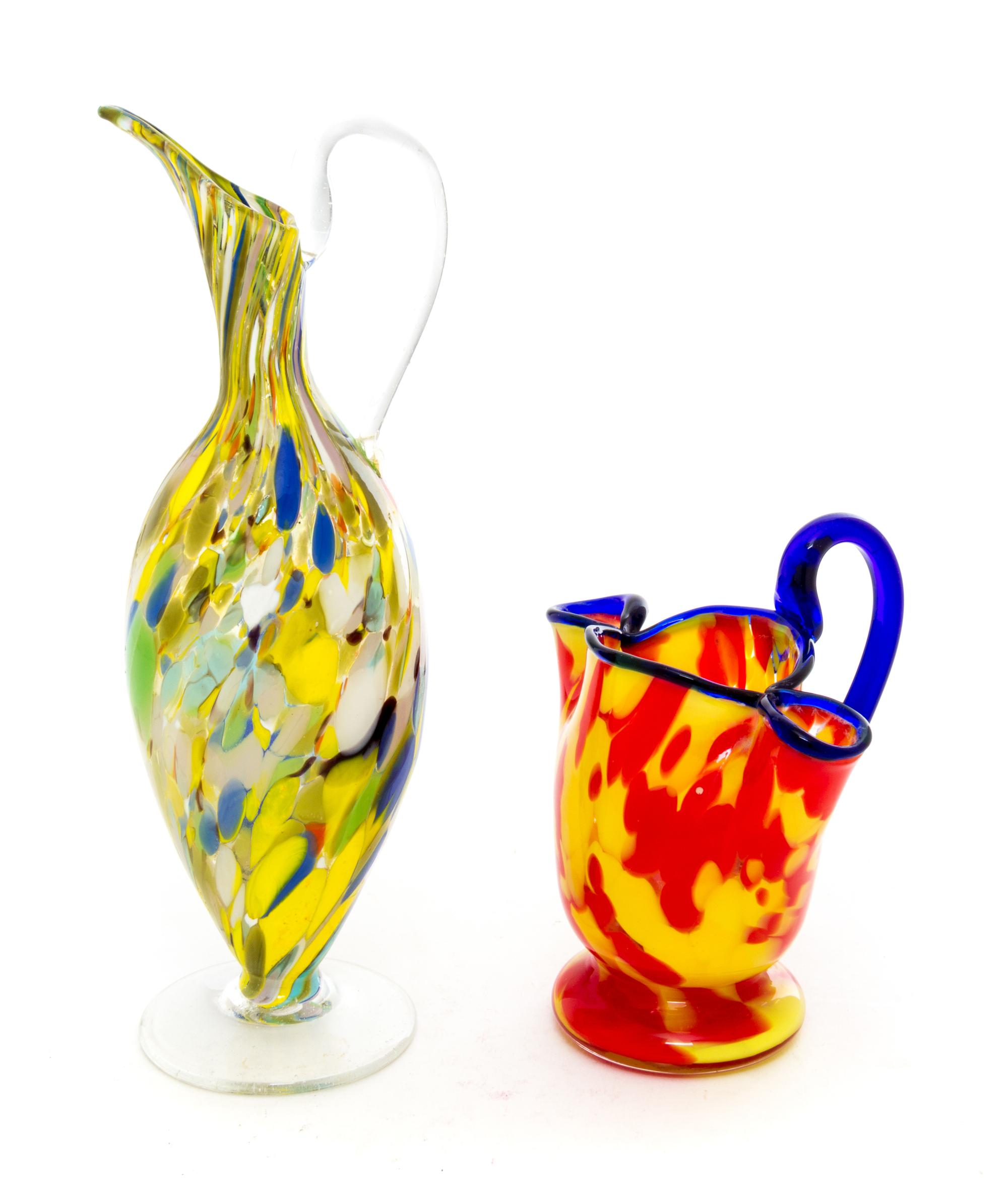 Two Czechoslovakian Glass Ewers Height of taller 9 inches.