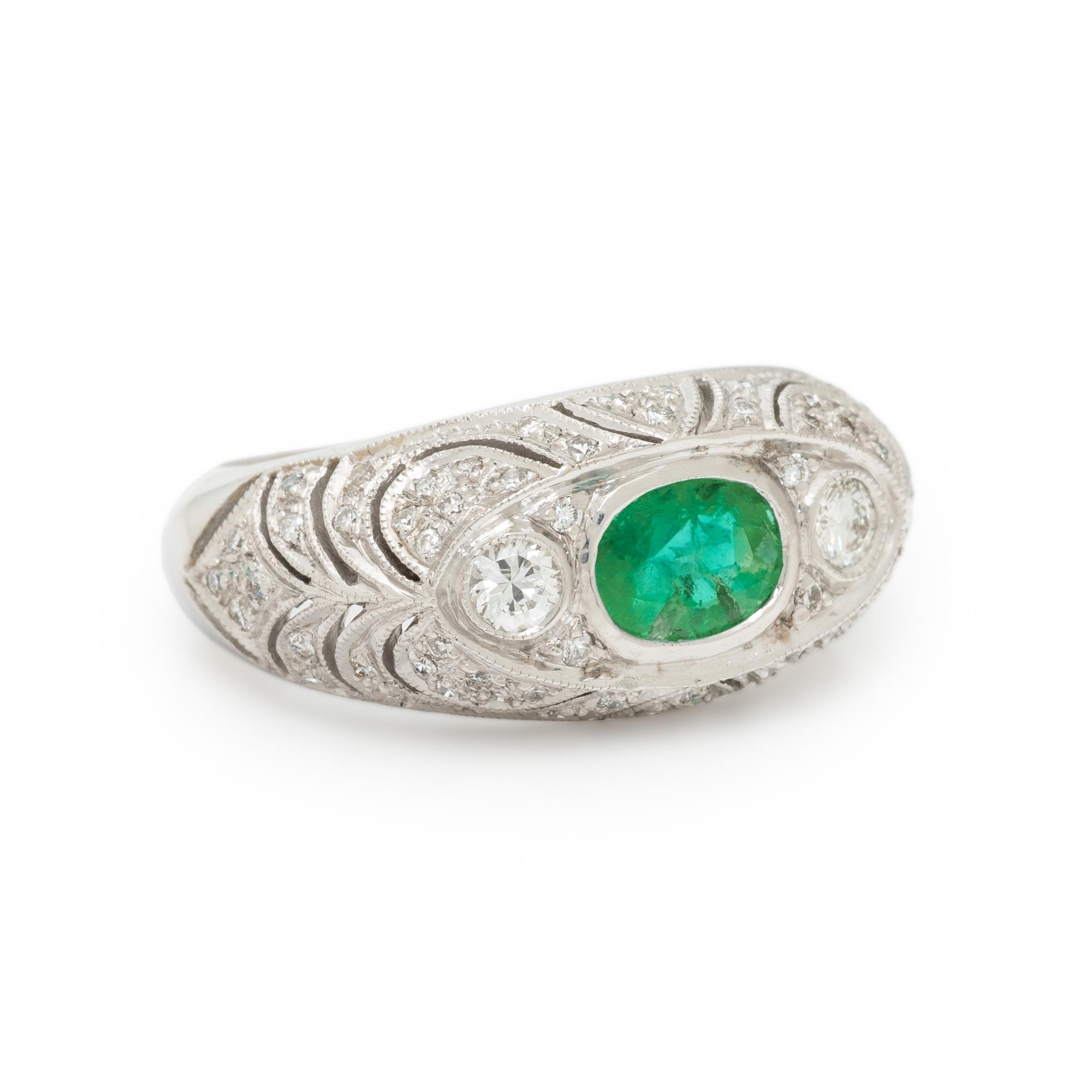 LEVIAN, EMERALD, DIAMOND, AND WHITE GOLD RING