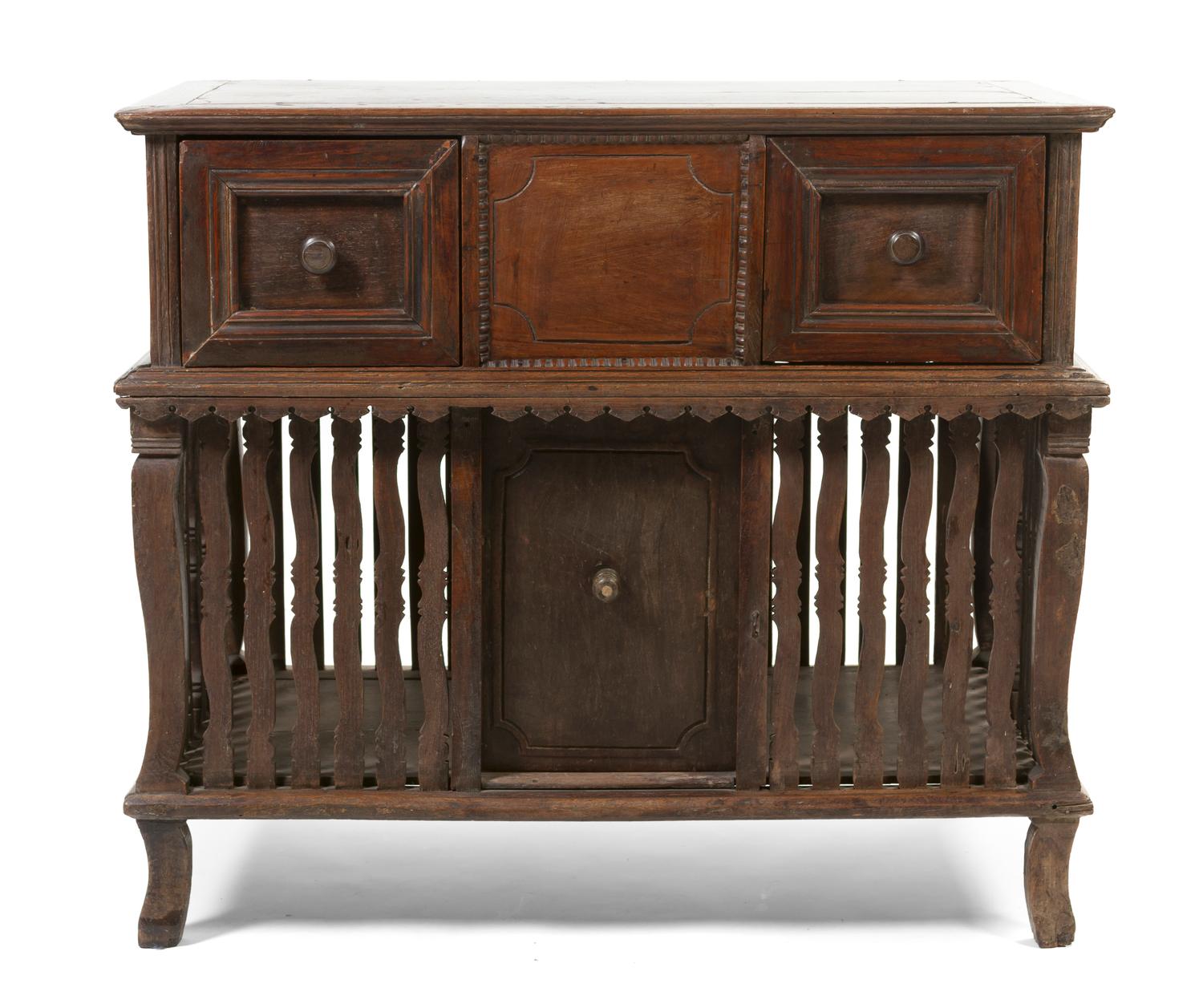 A Spanish Colonial Side Cabinet, Height 37 x width 42 x depth 25 1/2 inches.
