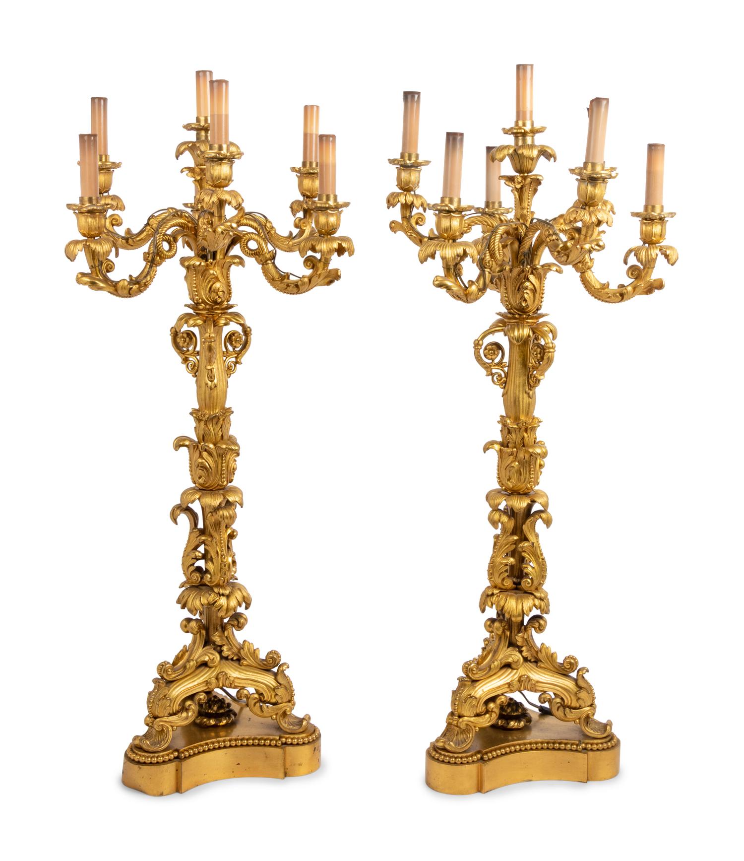 A Pair of French Gilt Bronze Seven-Light Table Lamps After Pierre-Philippe Thomire (French, 1751-1843)