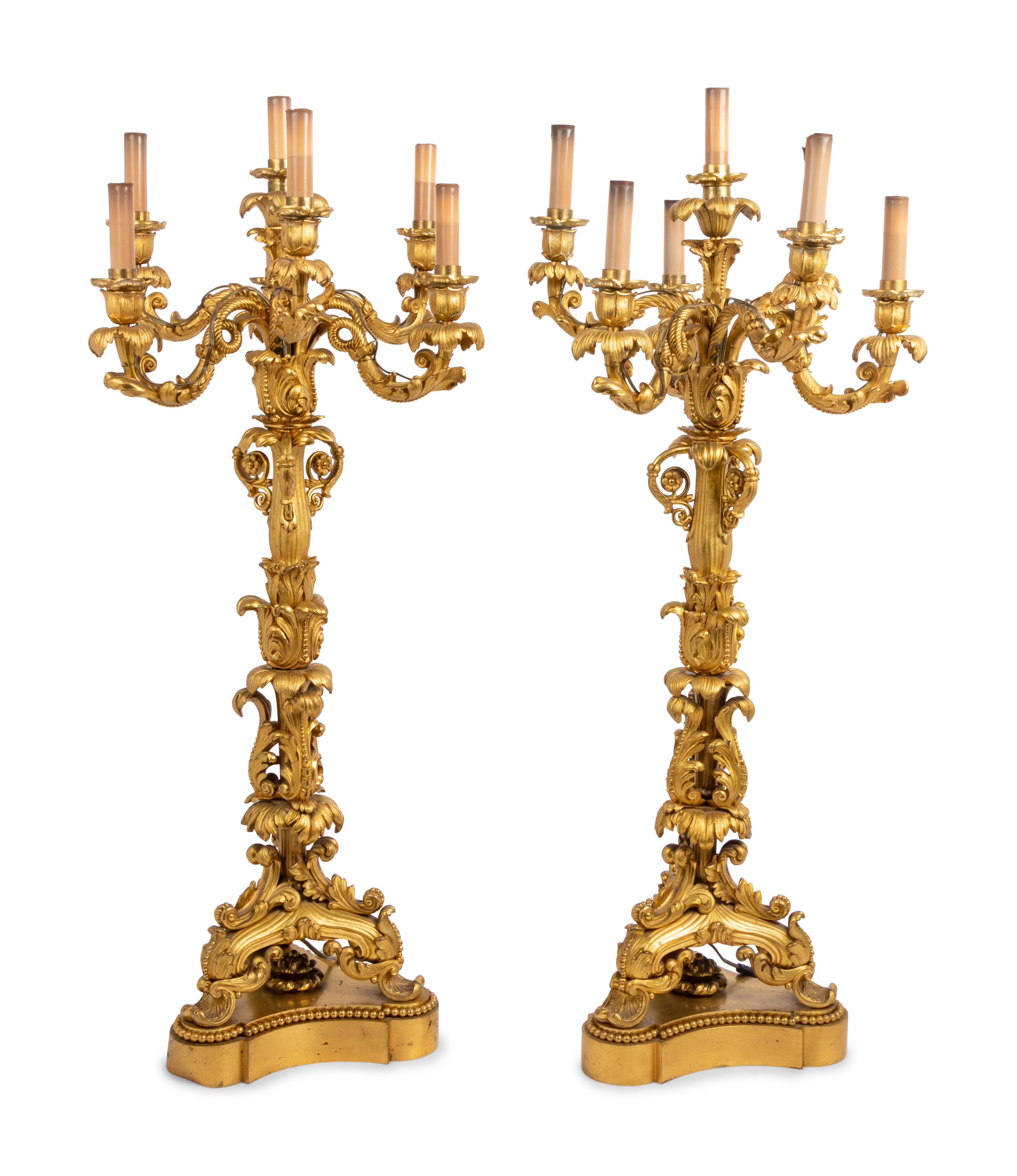 A Pair of French Gilt Bronze Seven-Light Table Lamps After Pierre-Philippe Thomire (French, 1751-1843)