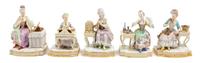 A Set of Five Meissen Porcelain Figures Emblematic of the Senses Height of tallest 5 7/8 inches. — LATE 19TH/EARLY 20TH CENTURY