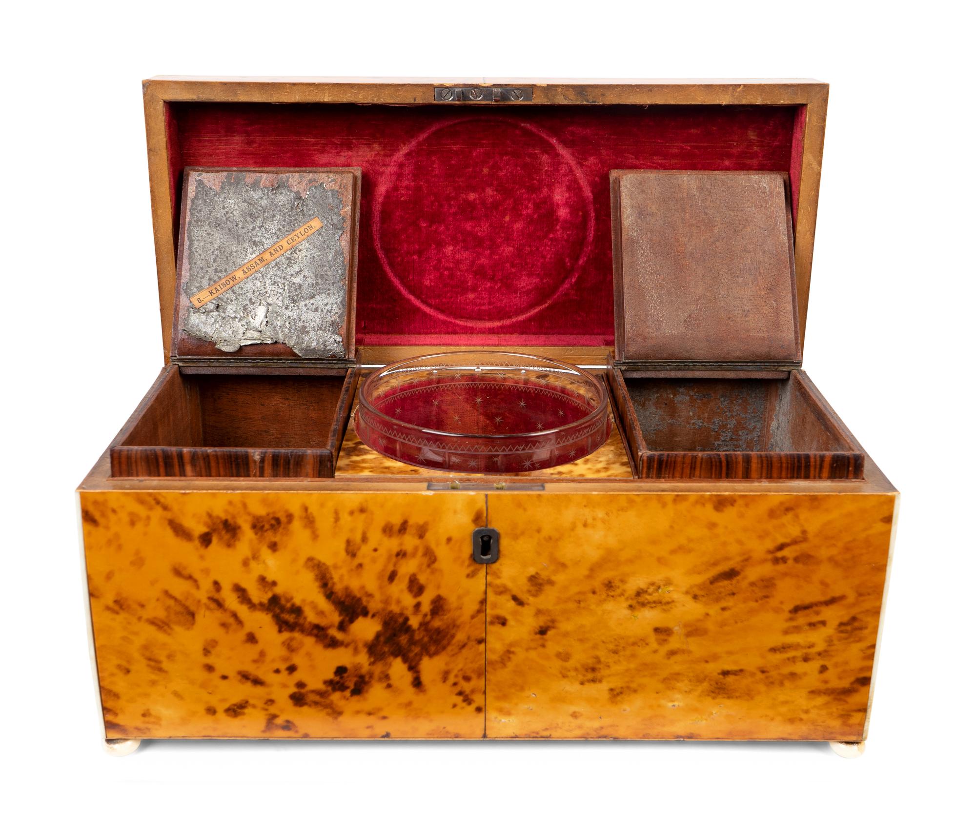A George III Tortoiseshell and Green-Stained Tortoiseshell Inlay Tea Caddy — LATE 18TH CENTURY
