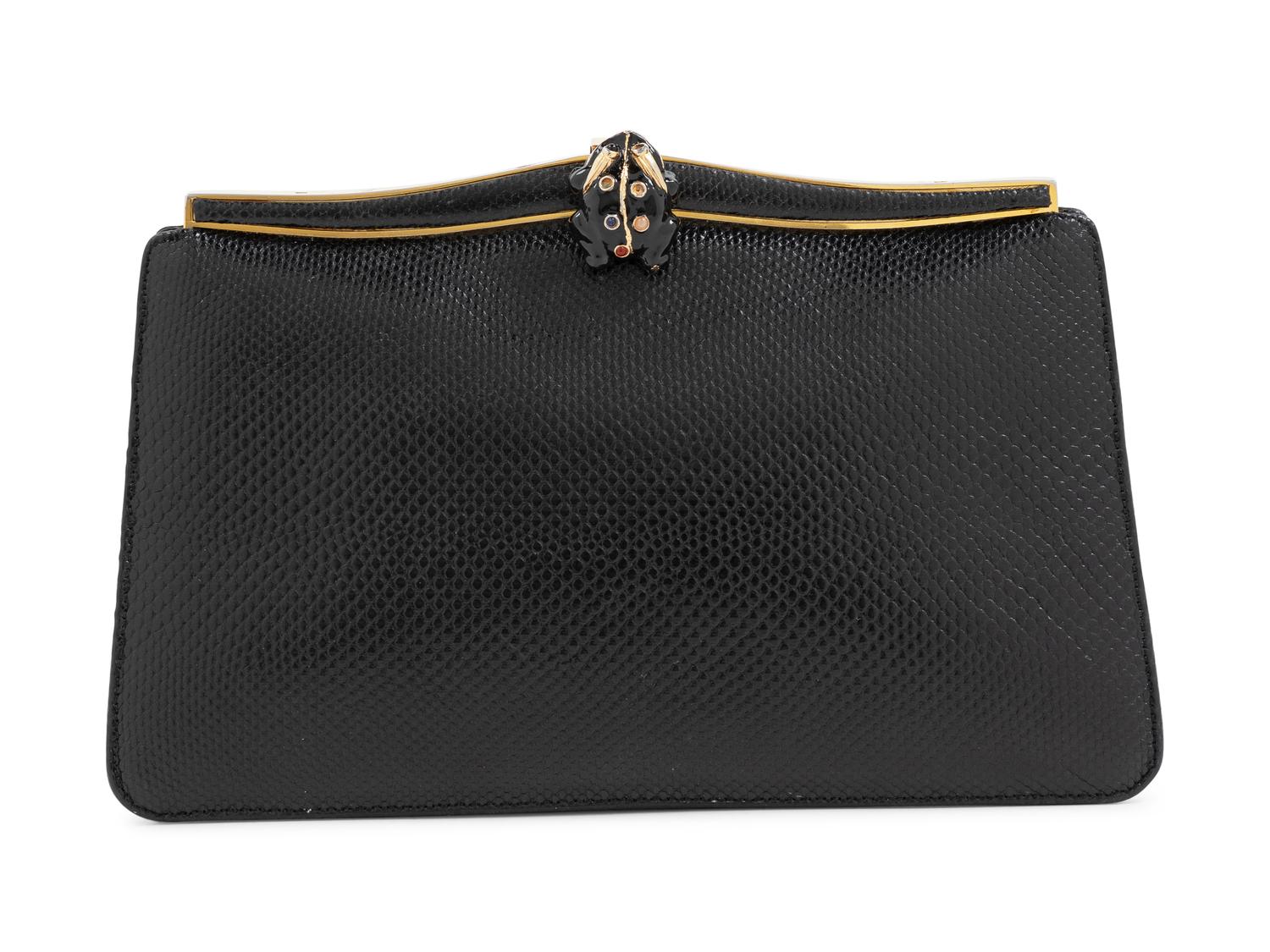 A Judith Leiber Black Leather Clutch