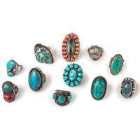 Group of Navajo Silver Rings, with Inlay