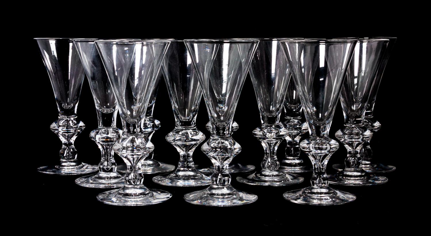 A Set of Twelve Steuben Glass Cordials Height 6 inches.