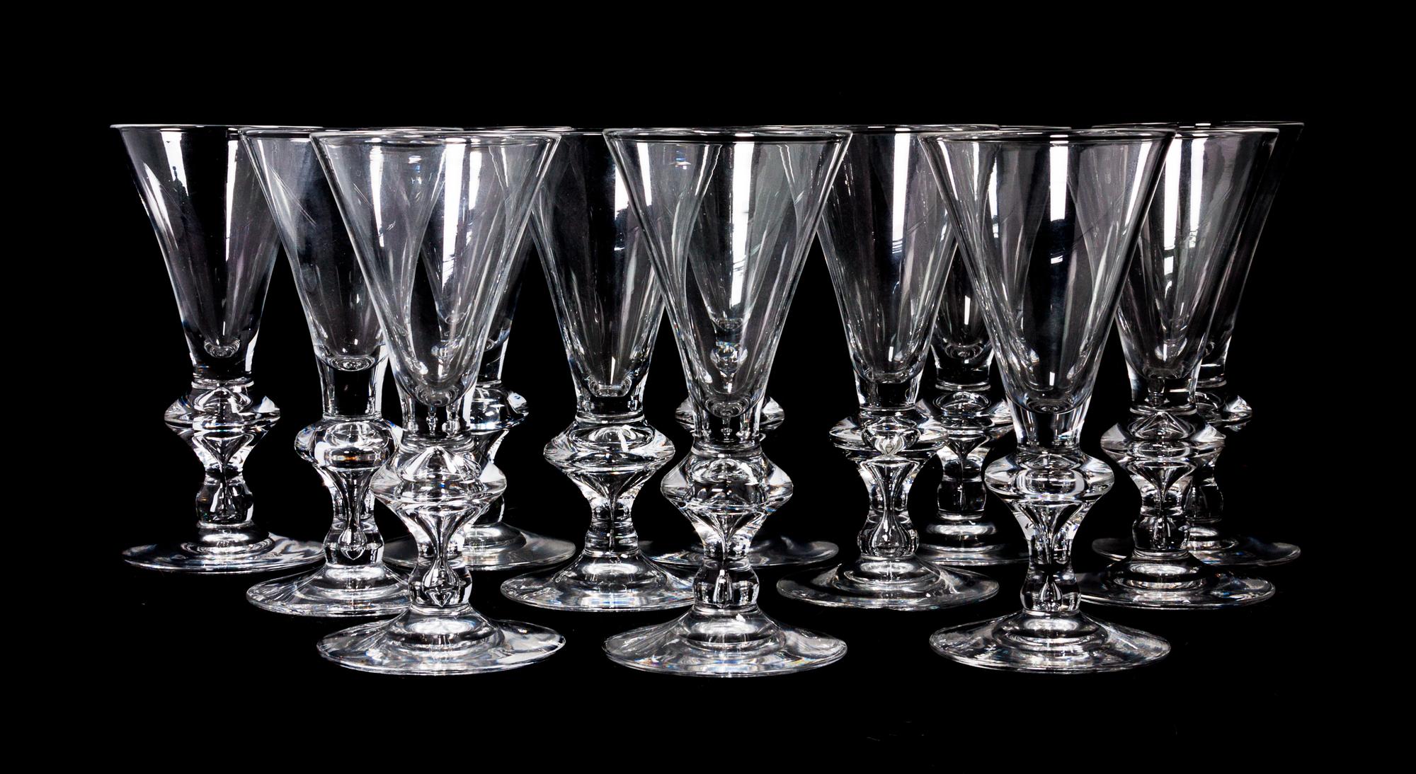 A Set of Twelve Steuben Glass Cordials Height 6 inches.