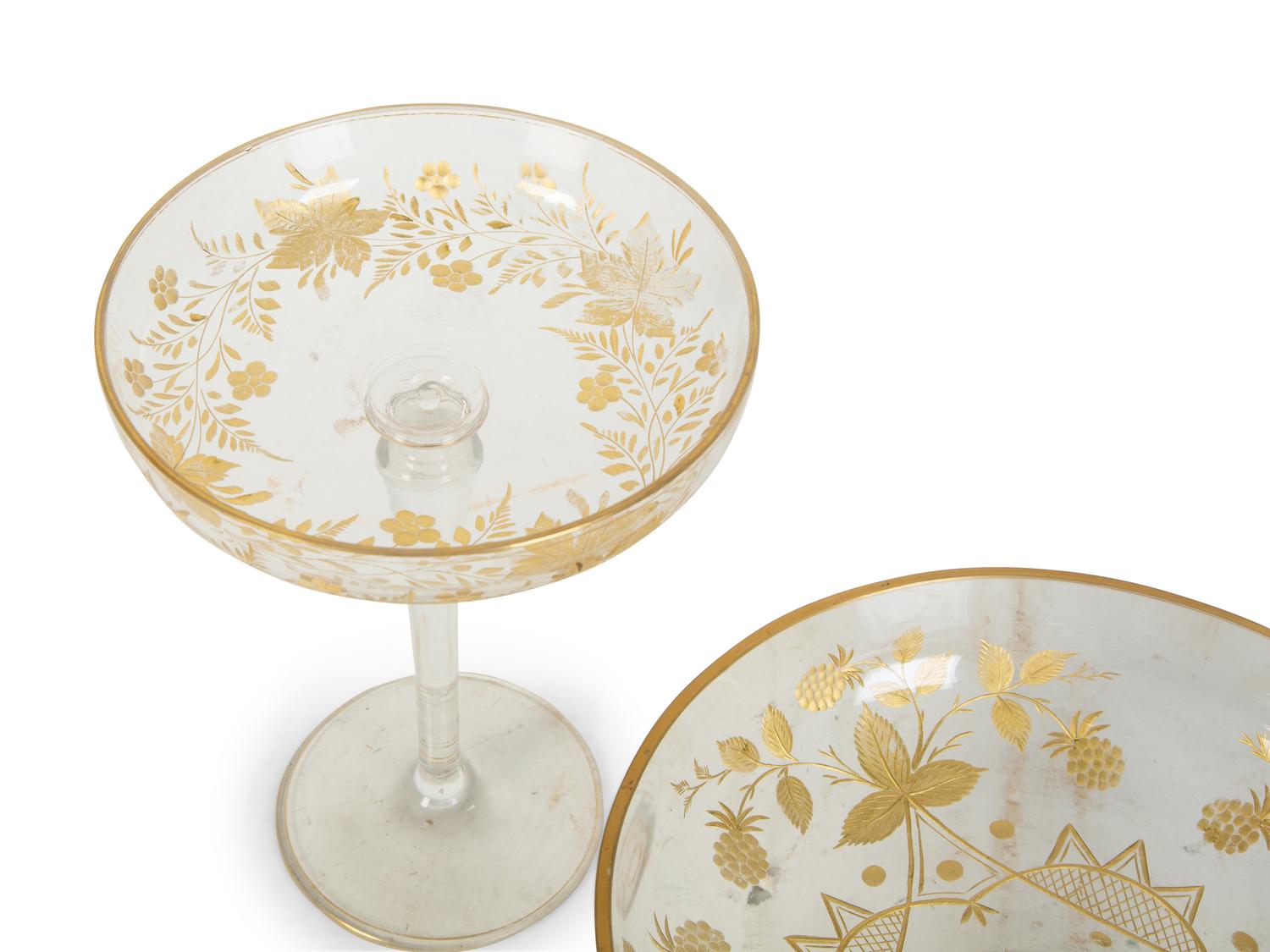Three French Gilt Etched Glass Compotes — 19TH CENTURY