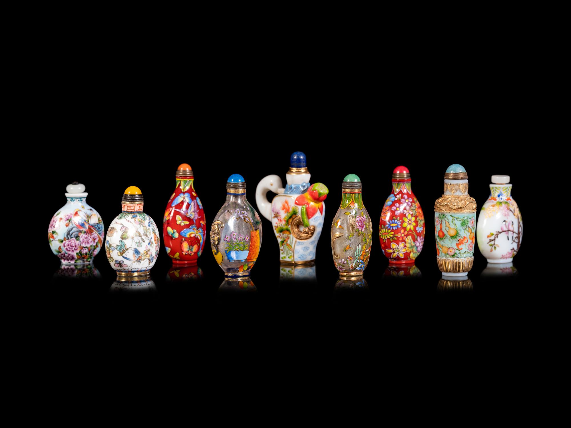 Nine Chinese Painted Glass Snuff Bottles