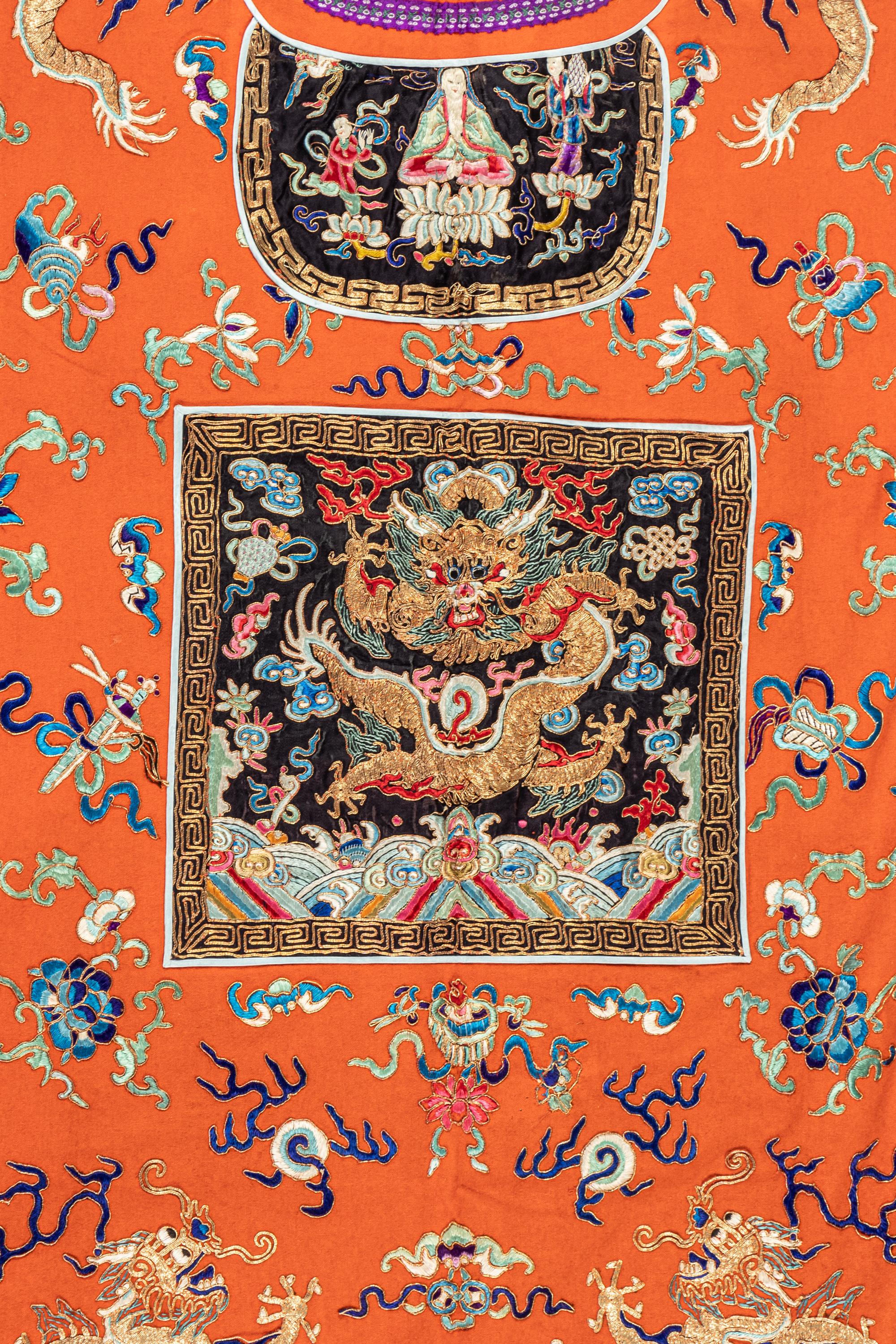 A Chinese Apricot Ground Embroidered Lady's Robe