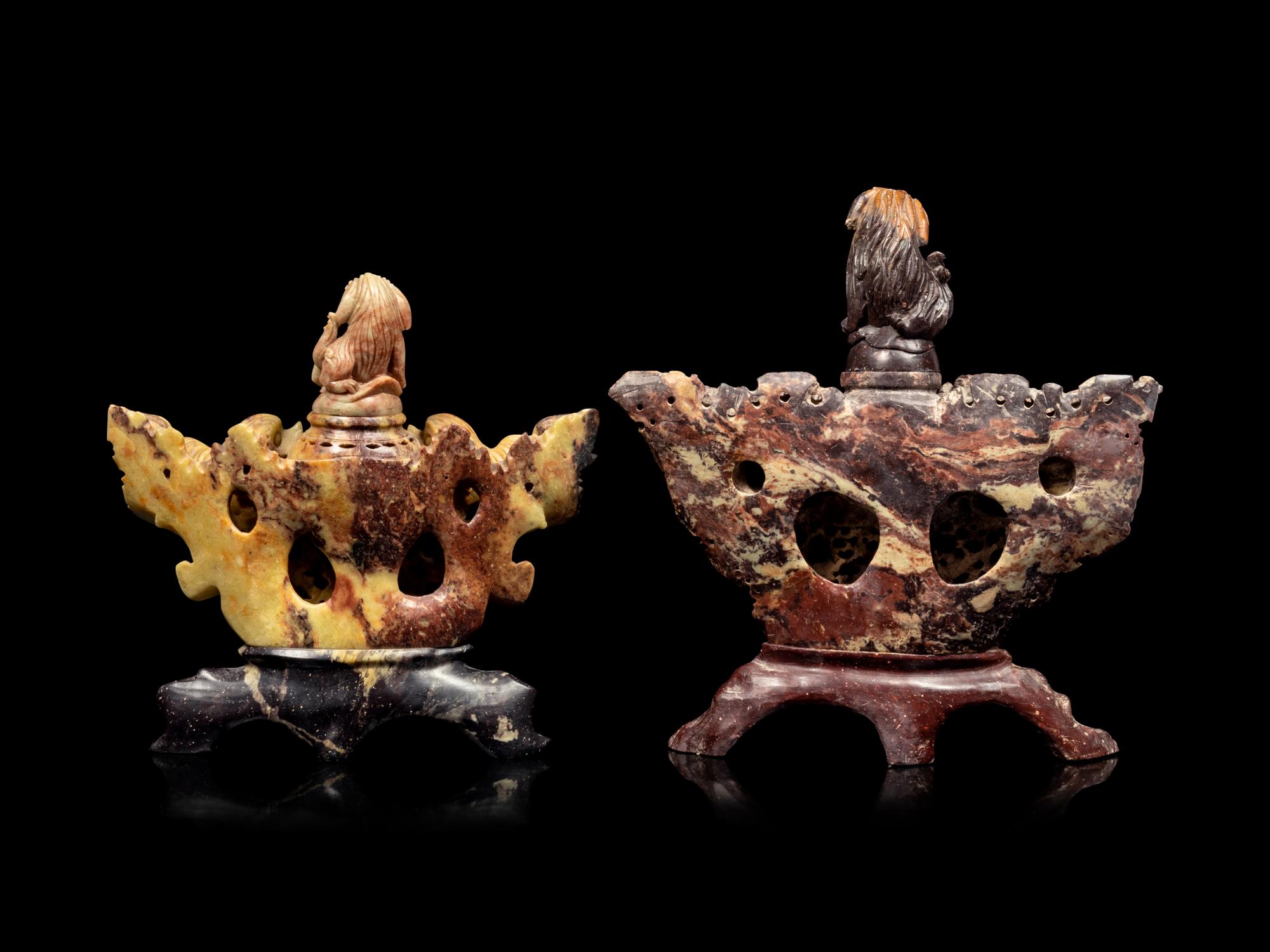 Two Chinese Carved Soapstone Incense Burners