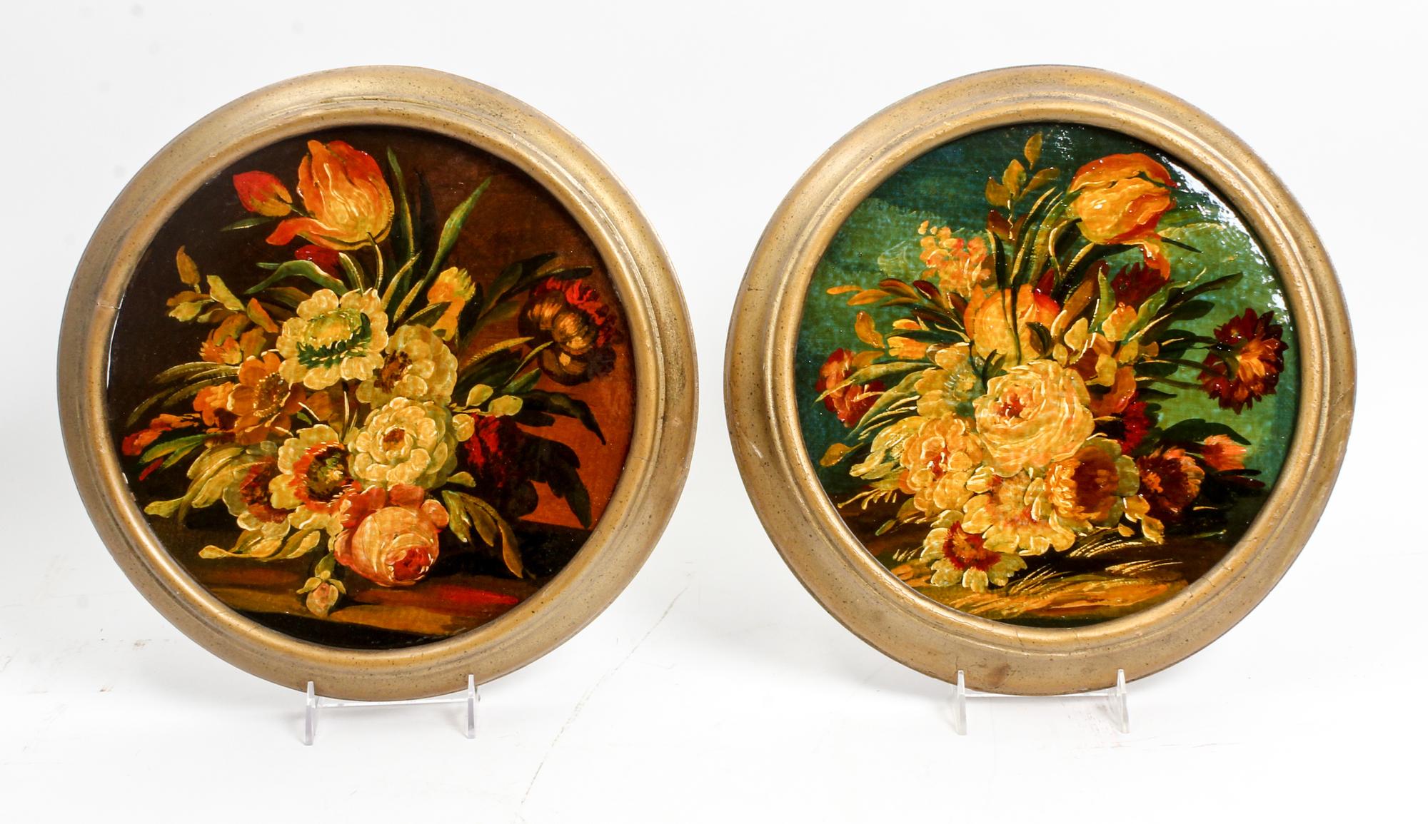 A Group of Four Framed Decorative Works Diameter of circular examples 11 1/8 inches; octagonal examples 10 1/2 x 13 1/8 inches (visible — 20TH CENTURY