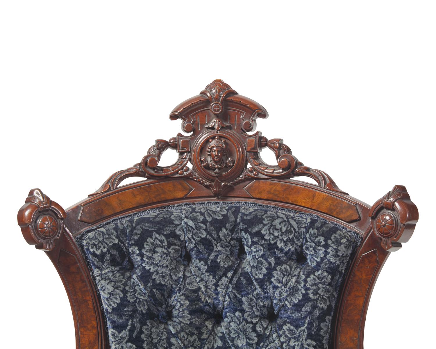 A Four-Piece Renaissance-Revival Carved Walnut And Burl-Walnut Veneered Parlor Suite