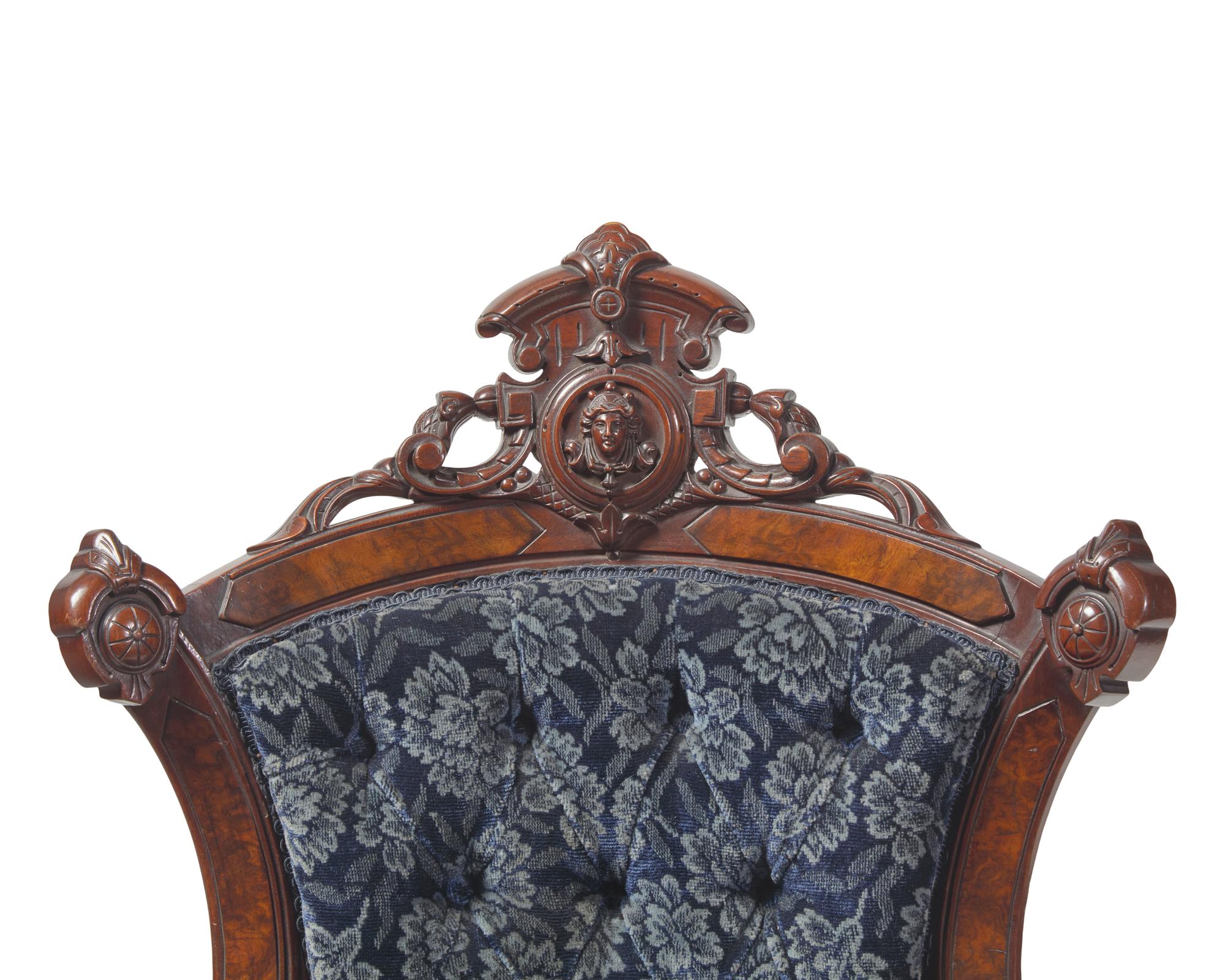 A Four-Piece Renaissance-Revival Carved Walnut And Burl-Walnut Veneered Parlor Suite