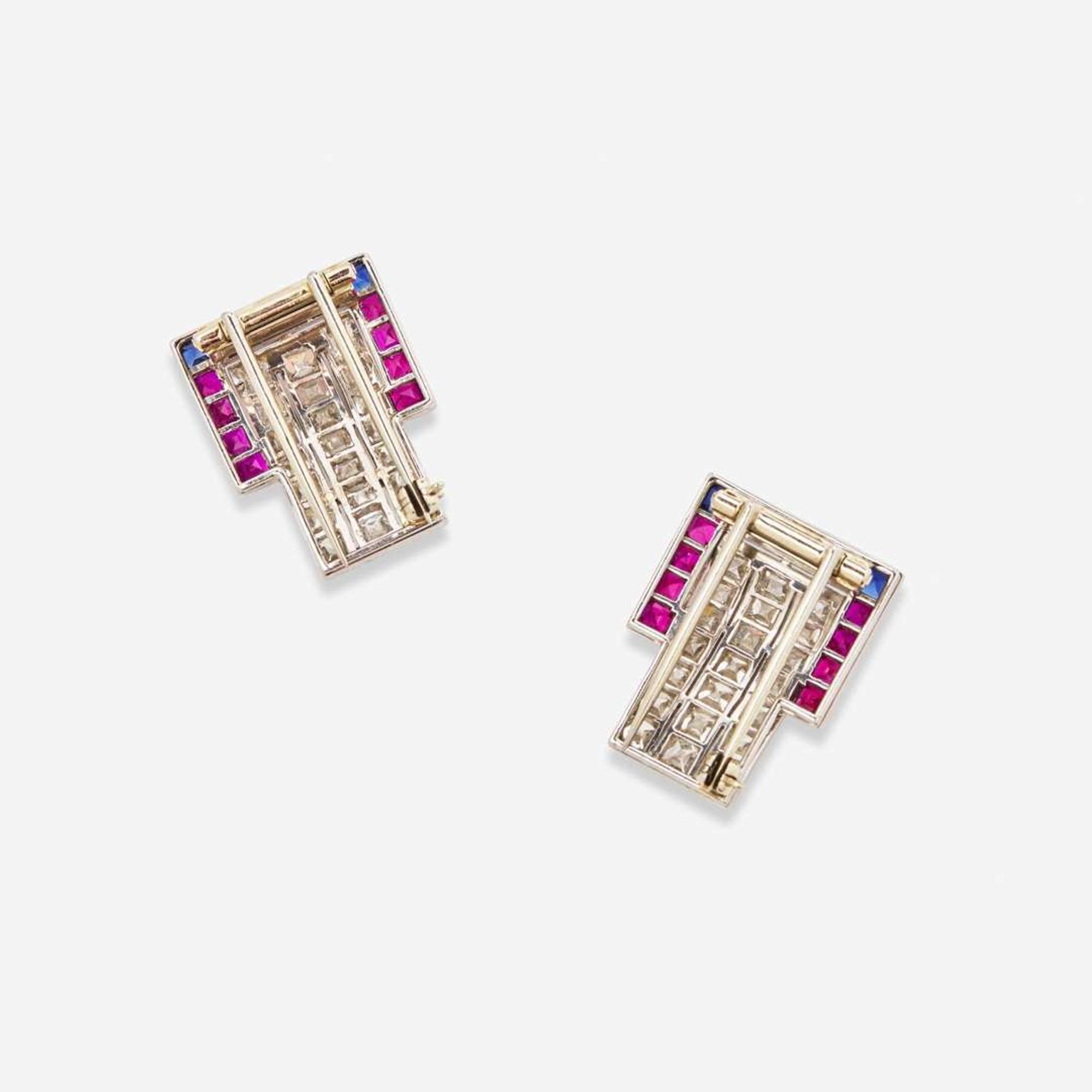A Set of Matching Sapphire, Ruby, and Diamond Dress Clips
