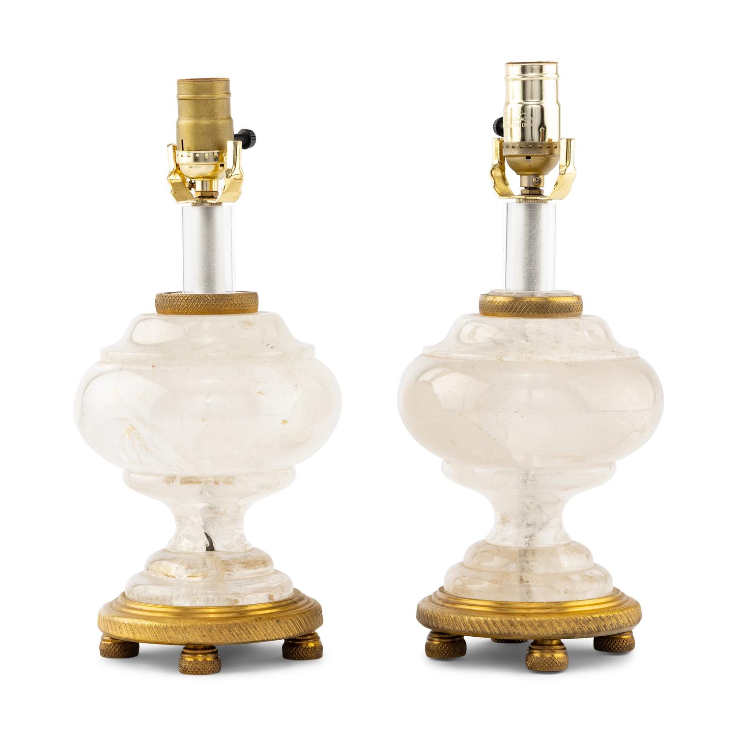 A Pair of Gilt Bronze Mounted Rock Crystal Table Lamps