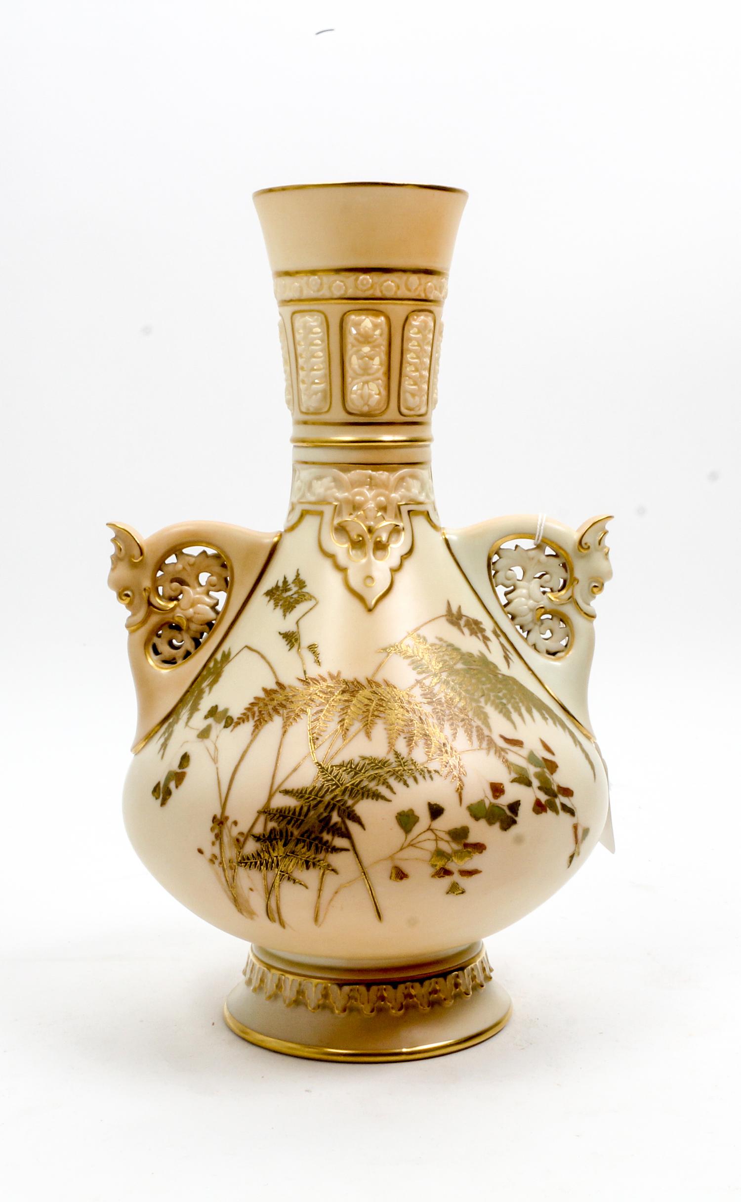 A Royal Worcester Porcelain Vase Height 11 1/2 inches. — 1889