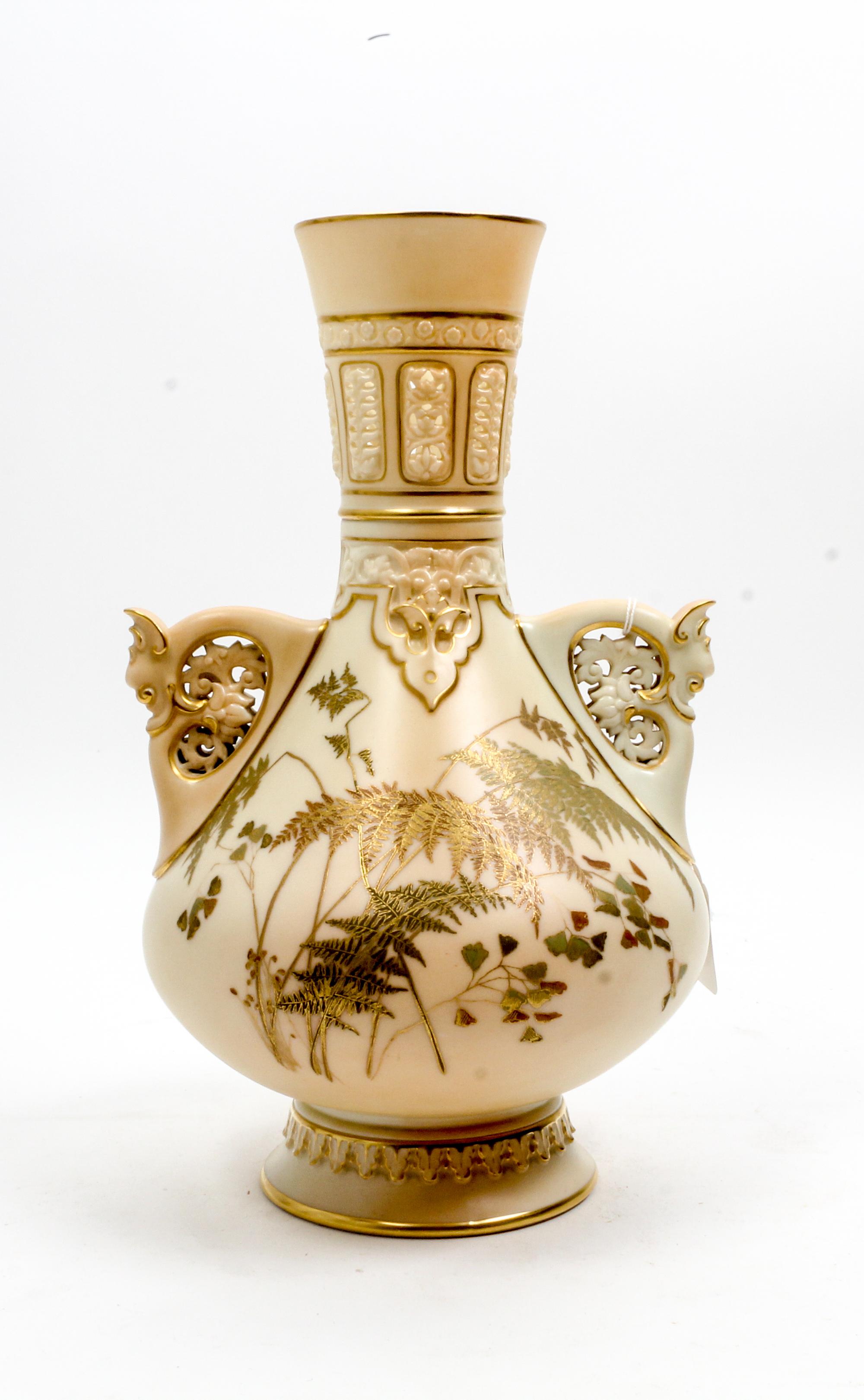 A Royal Worcester Porcelain Vase Height 11 1/2 inches. — 1889